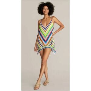 Trina Turk Aveiro Multi-Striped Scarf Hem Coverup Dress, Small